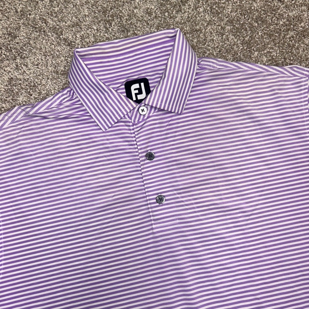 Footjoy Golf Striped Polo‎ Shirt Men Size Large Glenoaks Purple White Preppy